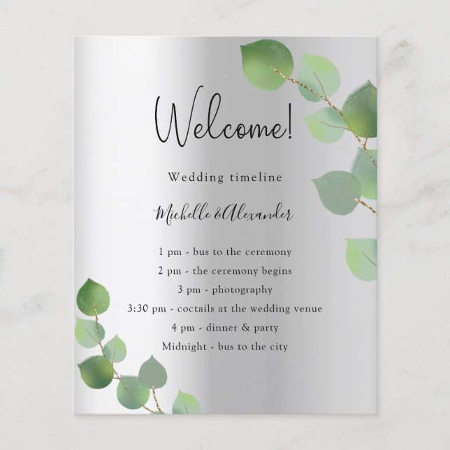 Silver eucalyptus wedding program budget  flyer (Front)