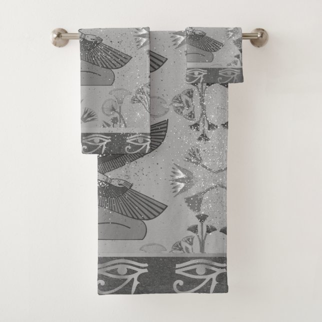 Silver Eye of Ra Egyptian Princess Glitter Bath Towel Set (Insitu)