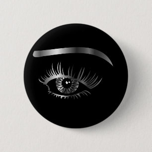 Silver eye with eyebrow and details inside 6 cm round badge