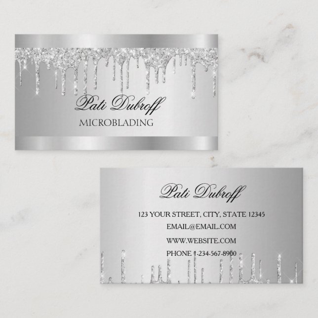 Silver Eyebrow Salon Microblading Glitter Business Card (Front/Back)