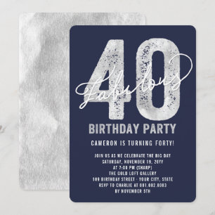 Silver Fabulous Forty 40th Birthday Party Invite