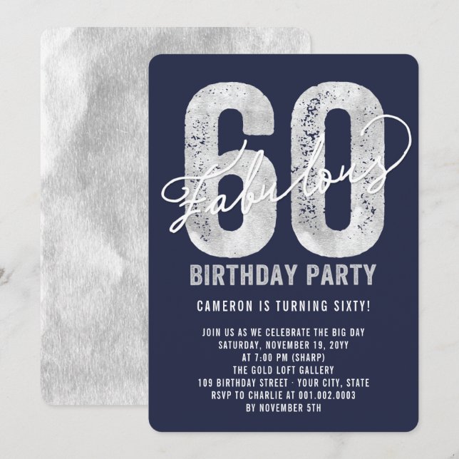 Silver Fabulous Sixty 60th Birthday Party Invite (Front/Back)
