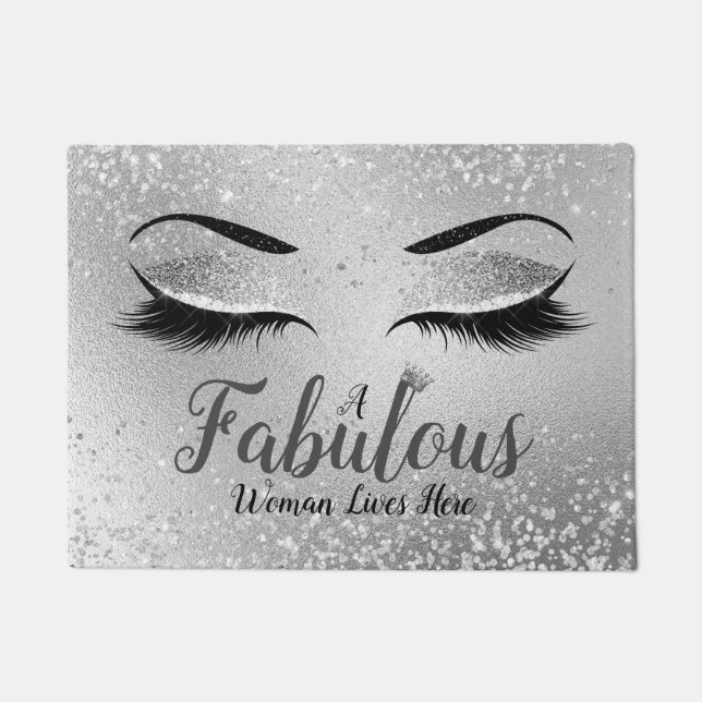 Silver Fabulous Women Glitter Eyes Doormat (Front)