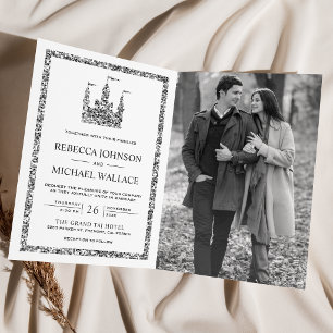 Silver Fairytale Castle Carriage QR Code Wedding Invitation