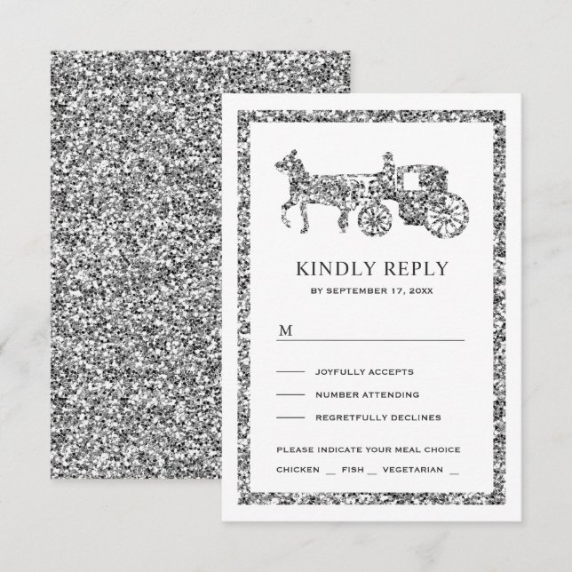 Silver Fairytale Princess Carriage Wedding RSVP Card (Front/Back)