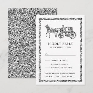 Silver Fairytale Princess Carriage Wedding RSVP Card