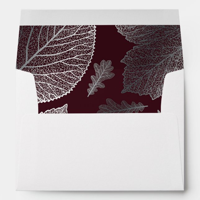 silver fall leaves burgundy vintage fall wedding envelope (Back (Bottom))