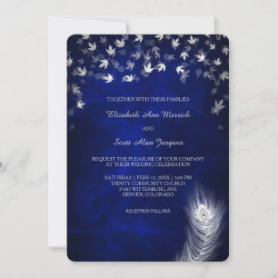 Silver Falling Leaf and Feather Wedding Invitation