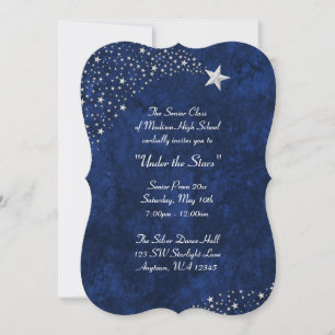 Silver Falling Stars Blue Prom Formal Invitations