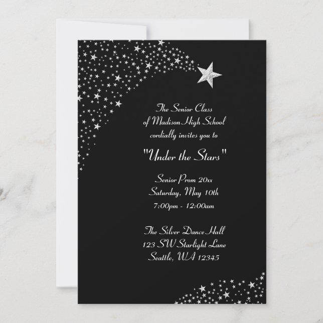 Silver Falling Stars Prom Formal Invitations (Front)