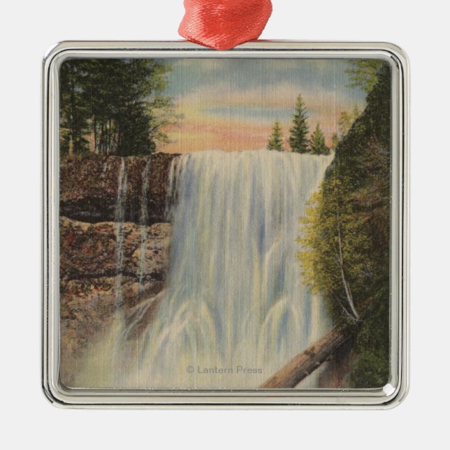 Silver Falls on Silver Creek, Oregon View Metal Tree Decoration (Front)
