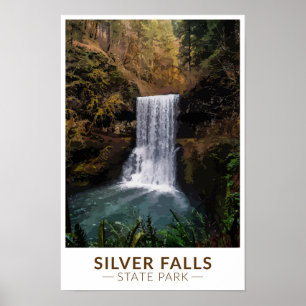 Silver Falls State Park Oregon Watercolor Vintage Poster