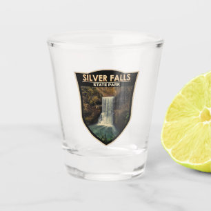 Silver Falls State Park Oregon Watercolor Vintage Shot Glass