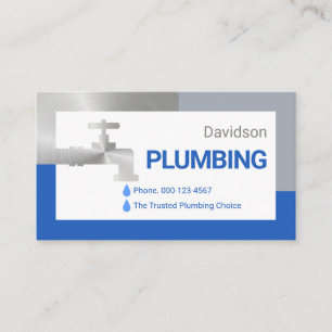 Silver Faucet Dripping Water Droplets Business Card