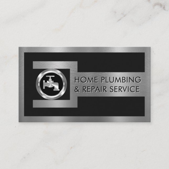 Silver Faucet On Pipe Wrench Frame Business Card (Front)