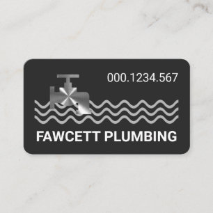 Silver Faucet On Rising Water Waves Business Card