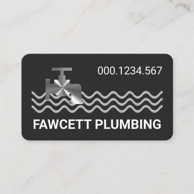 Silver Faucet On Rising Water Waves Business Card (Front)