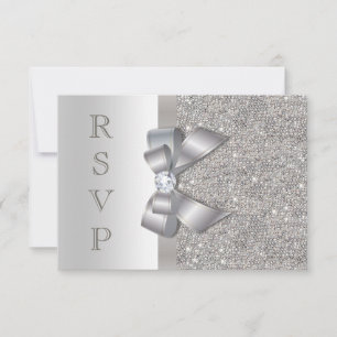 Silver Faux Bow & Diamonds RSVP Card