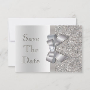 Silver Faux Bow & Diamonds Save The Date