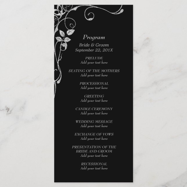 Silver Faux Diamond Border Wedding Program Programme (Front)