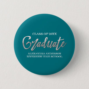 Silver Faux Foil Graduation Any Colour Background 6 Cm Round Badge