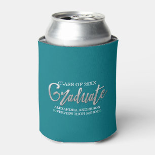 Silver Faux Foil Graduation Any Colour Background Can Cooler