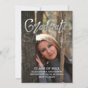 Silver Faux Foil Photo Graduation Announcement