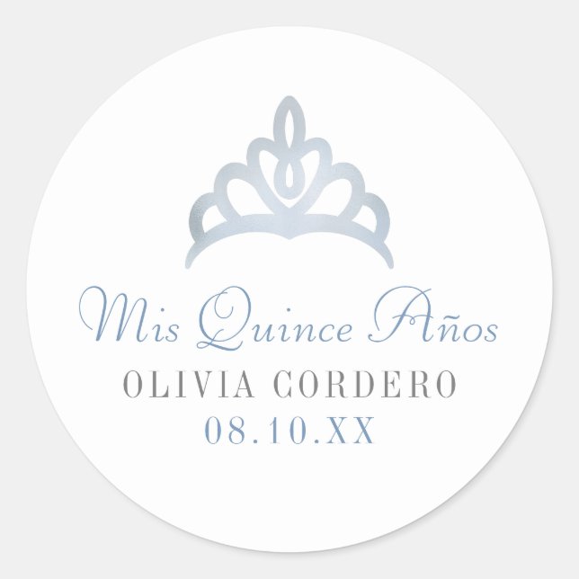 Silver Faux Foil Tiara Quinceañera Classic Round Sticker (Front)
