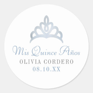 Silver Faux Foil Tiara Quinceañera Classic Round Sticker