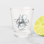 Silver Faux Glitter 18th Birthday   Shot Glass<br><div class="desc">Modern,  chic 18th birthday shot glass features number 18 in silver faux glitter texture,  calligraphy script eighteen. Personalise with a name. Perfect as a gift for 18th birthday.</div>