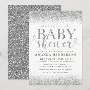 Silver Faux Glitter Baby Shower Invitation