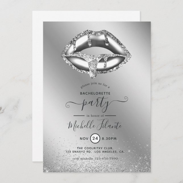 Silver Faux Glitter Bachelorette Party Invitation (Front/Back)