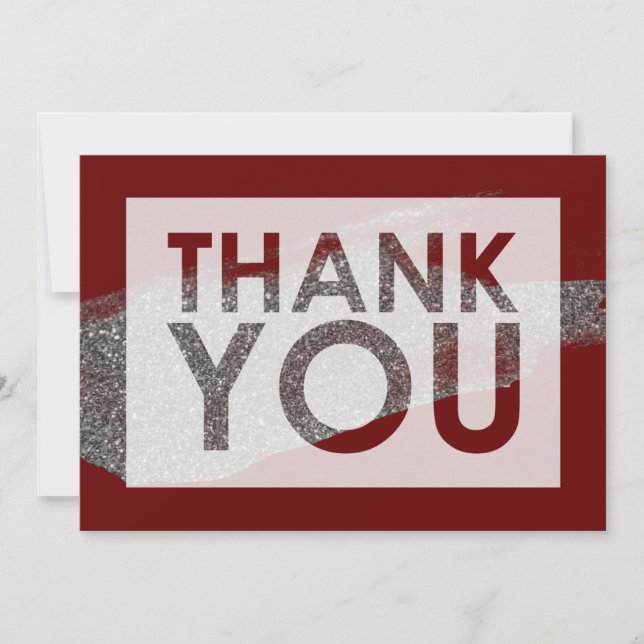 Silver Faux Glitter Brush on Burgundy with Cutout Thank You Card (Front)