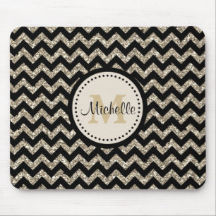 Silver Faux Glitter Chevron Monogram Mouse Mat