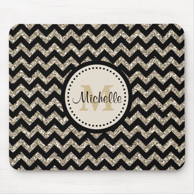 Silver Faux Glitter Chevron Monogram Mouse Mat (Front)