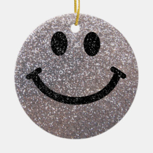 Silver faux glitter face ceramic tree decoration