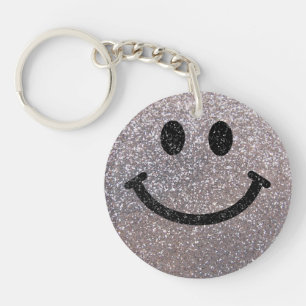 Silver faux glitter face key ring