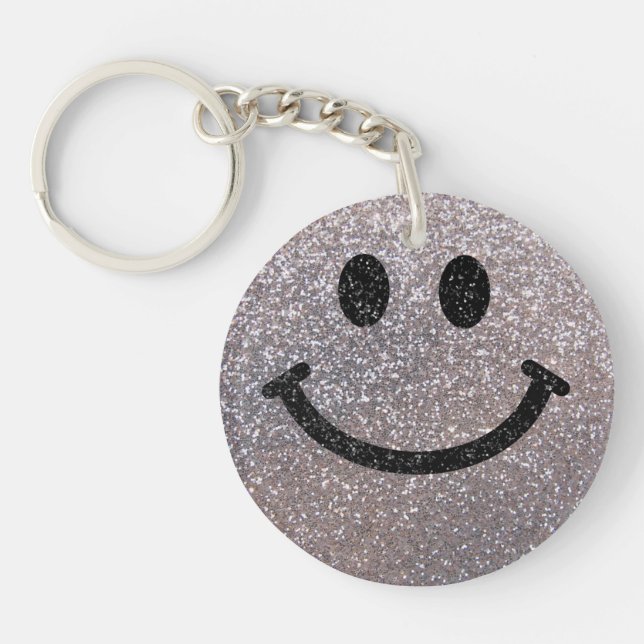 Silver faux glitter face key ring (Front)