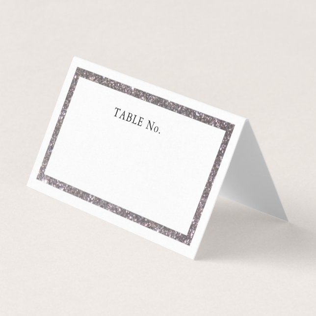 Silver Faux Glitter Frame Blank Place Card (Front)