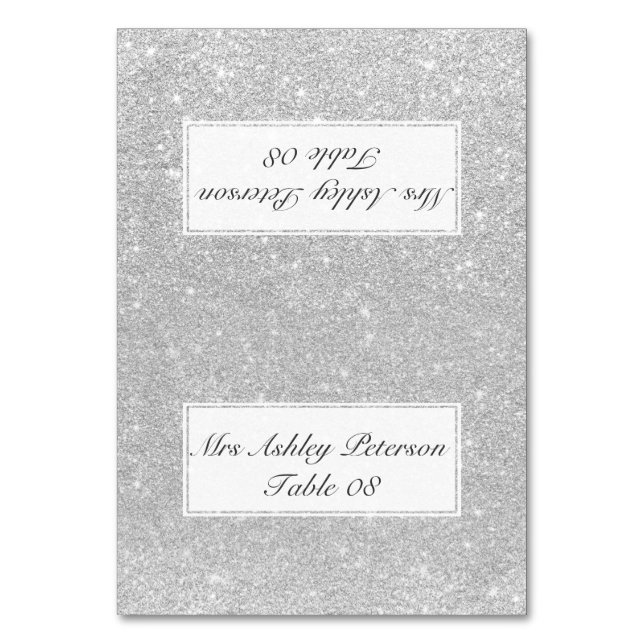 Silver faux glitter grey ombre wedding place table number (Front)