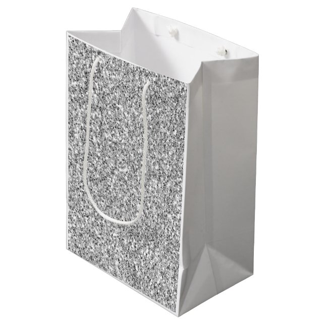 Silver Faux Glitter Medium Gift Bag (Front Angled)