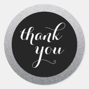 Silver Faux Glitter Ombre Thank You Favour Sticker