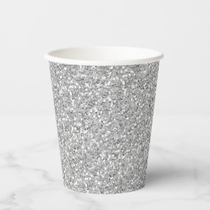 Silver Faux Glitter Pink Paper Cups