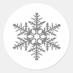 Silver Faux Glitter Snowflake Classic Round Sticker