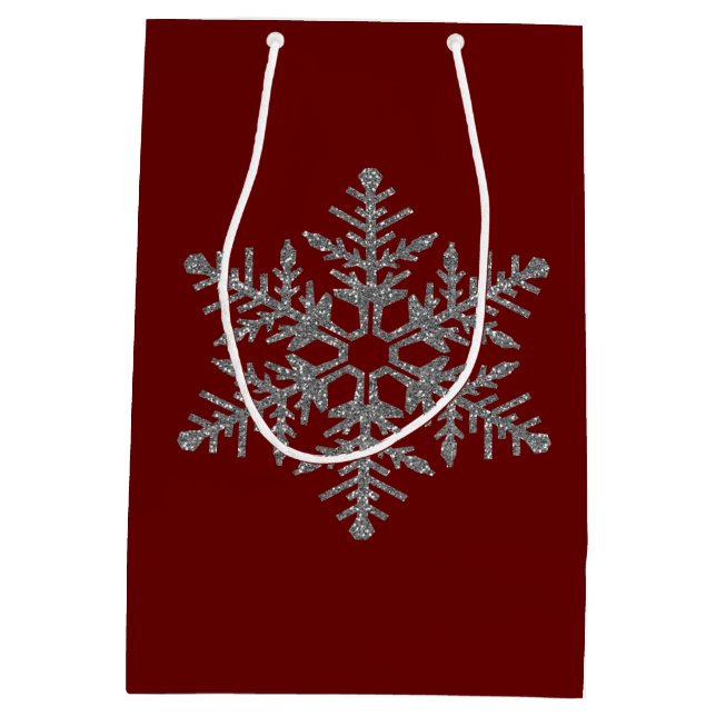 Silver Faux Glitter Snowflake Medium Gift Bag (Back)