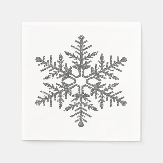Silver Faux Glitter Snowflake Napkin (Front)