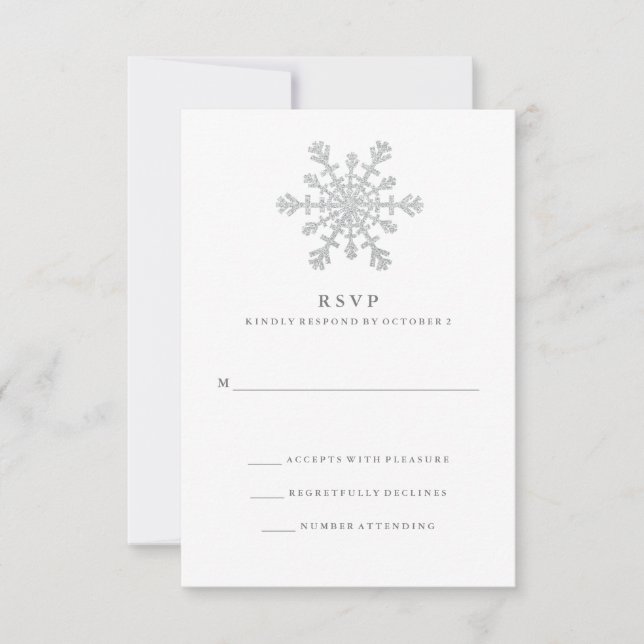 Silver Faux Glitter Snowflake Wedding RSVP (Front)