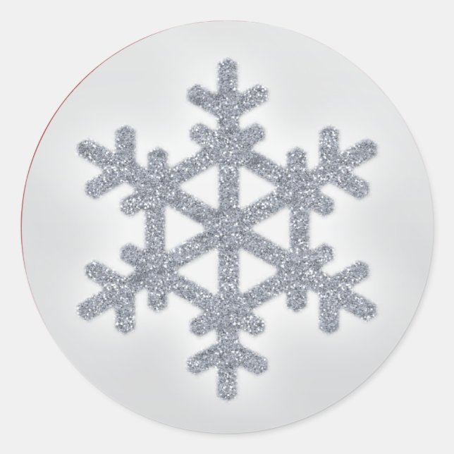 Silver FAUX Glitter Snowflake with Red Sticker (Front)