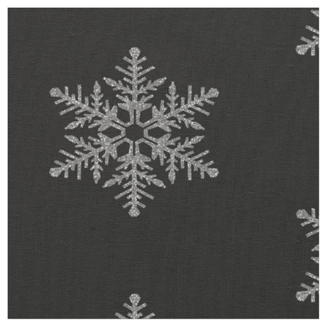 Silver Faux Glitter Snowflakes on Black Fabric (Close Up)