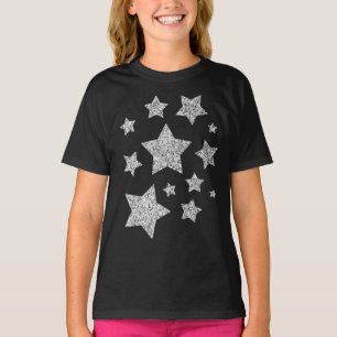 Silver faux glitter sparkles black white Stars T-Shirt